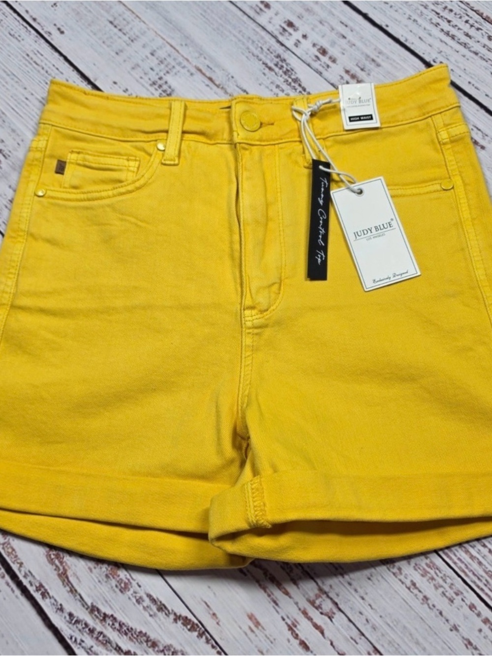 Judy Blue Denim Shorts Womens Size M Yellow New High Waist Tummy Control